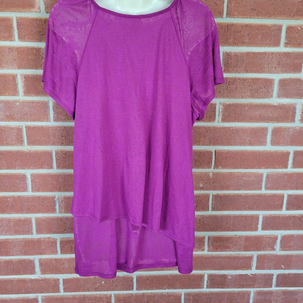 Faded Glory Women’s XL 16-18 Purple Layered Ruffle Short Sleeve Top. #150 - Picture 2 of 3